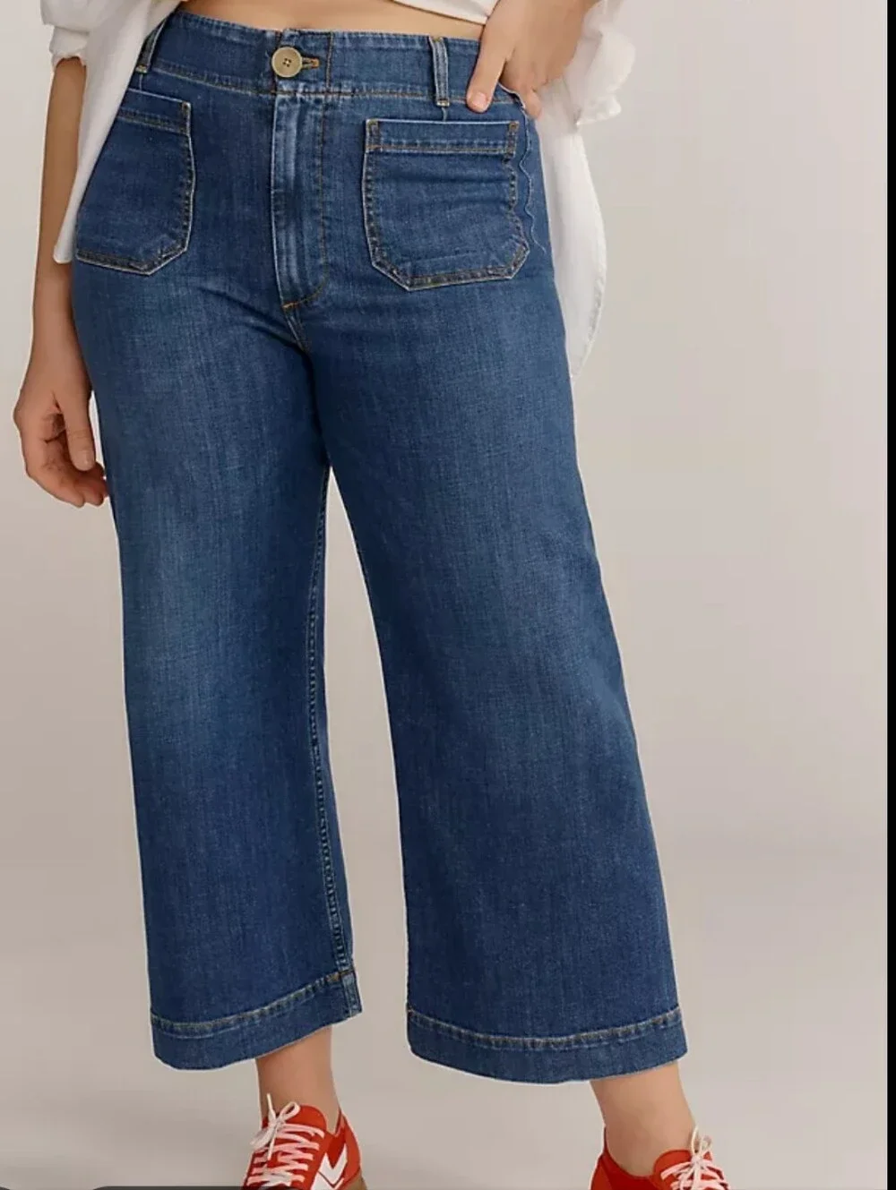Anthropologie Indigo Cropped Wide-Leg Jeans - Picture 1 of 4
